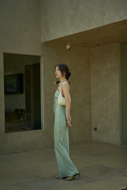 Sage Green Sheath Spaghetti Strap Appliques Satin Long Prom Dress Party Dress Outfits DP4531