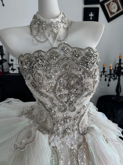 Glamorous A Line Strapless Shiny Beaded Tulle Short Prom Dress Homecoming Dress DP6976