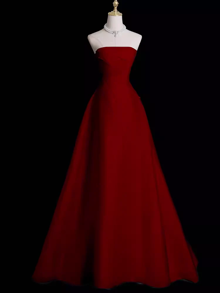 Sexy Strapless Burgundy Long Prom Dress Party Evening Dress DP704