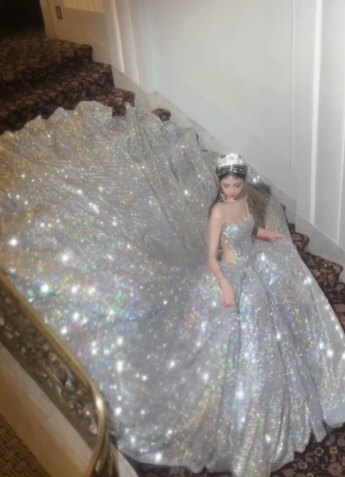 Shiny A Line Strapless Silver Sequin Long Prom Dress Graduation Prom Dress DP1971