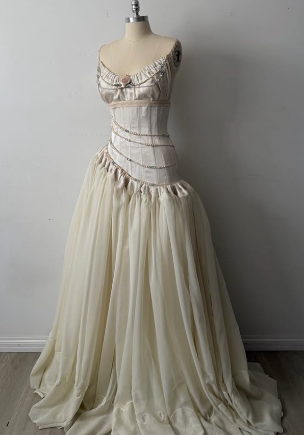 Vintage Apricot A Line Strapless Satin Long Prom Dress Evening Dress DP7888
