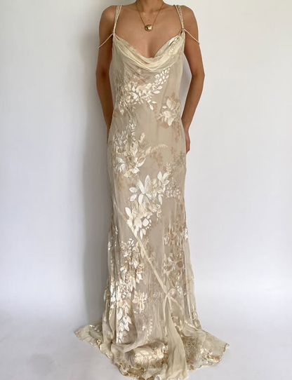 Vintage Champagne Prom Dress Mermaid Evening Dress DP101
