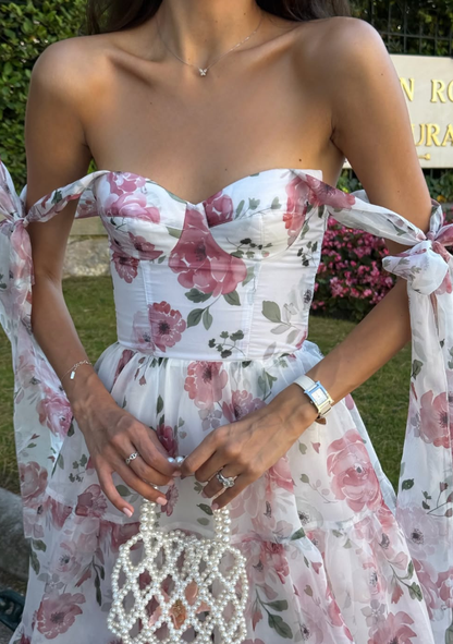 Pink Print A Line Spaghetti Strap Chiffon Knee Length Homecoming Dress Outfits DP6020