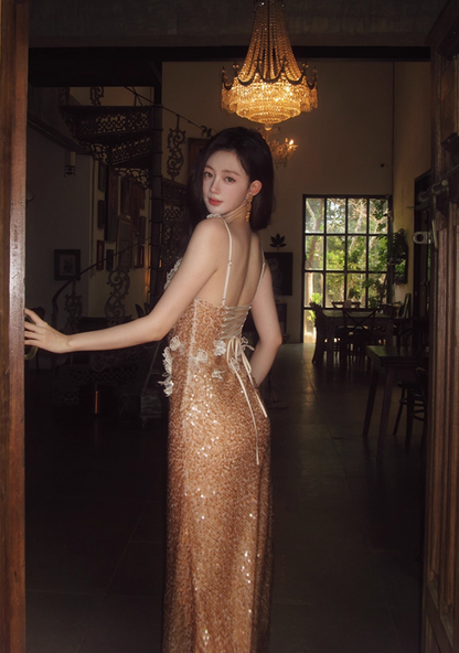 Stunning Sheath Spaghetti Strap Butterfly Sequin Prom Dress Party Dress Evening Dress DP3536