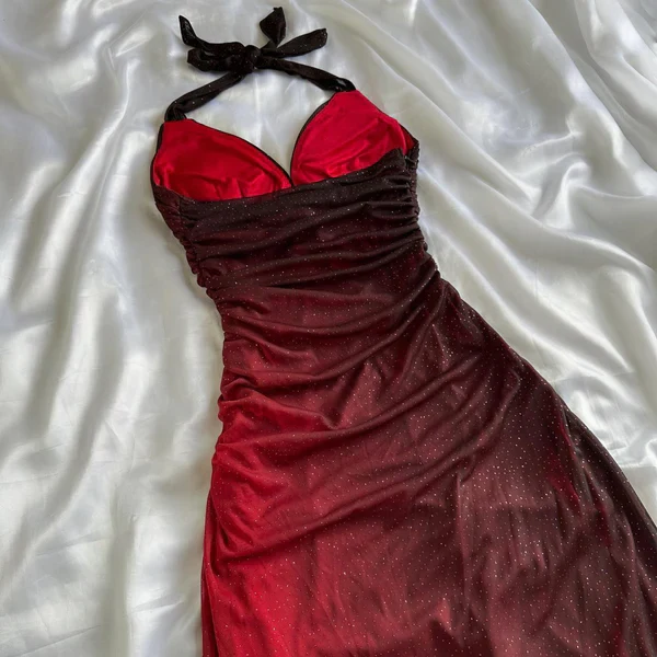 Halter Straps Ombre Burgundy Chiffon Long Prom Dress Party Evening Dress DP721