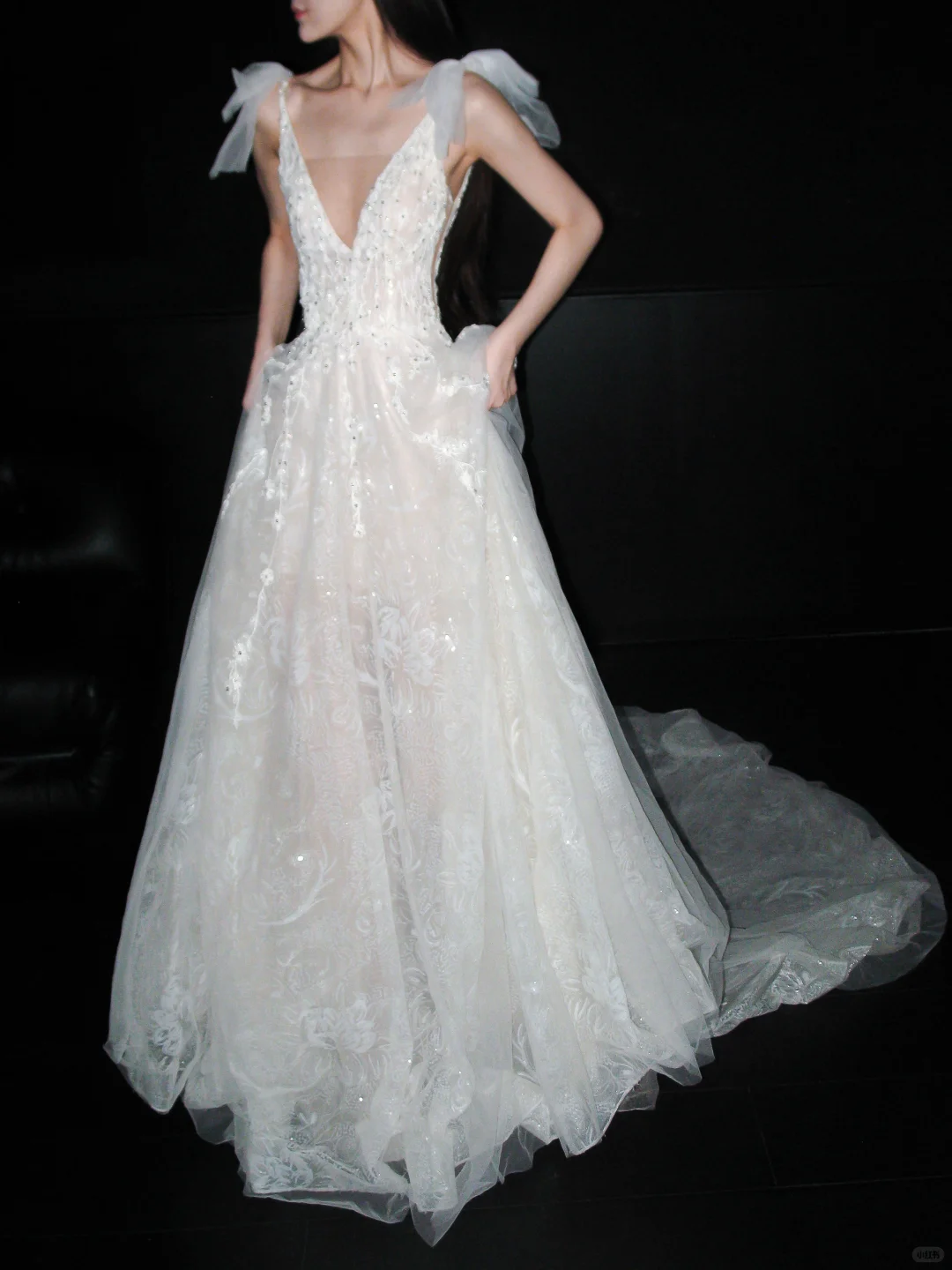Princess A Line V Neck White Beaded Sequin Lace Tulle Long Wedding Dress DP8114