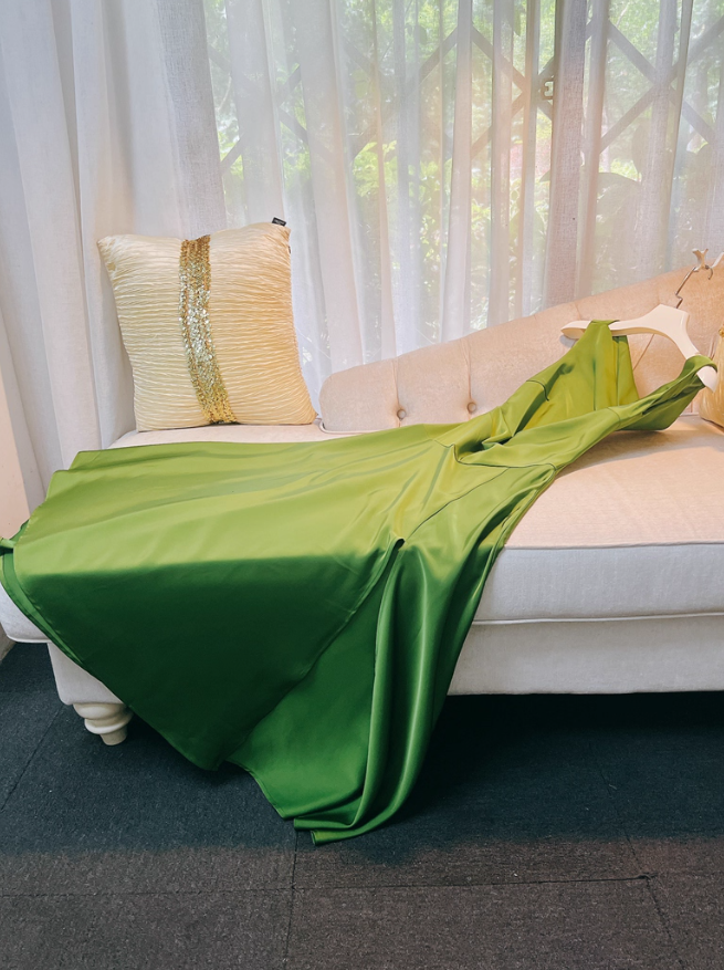 Classic Green A Line Straps Simple Satin Prom Dress Party Dress Date Dress DP4458