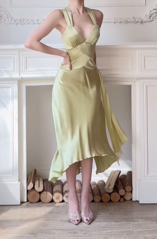 Light Green Mermaid Straps Satin Open Back Prom Dress Evening Dress DP3618