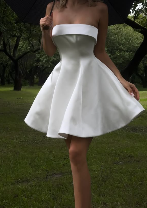 Cute A Line Strapless Satin Short Prom Dress Homecoming Dress Outfits DP4227