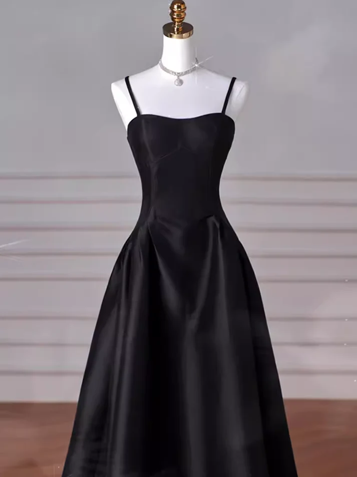 Simple A Line Satin Black Prom Dress Formal Evening Dress DP099