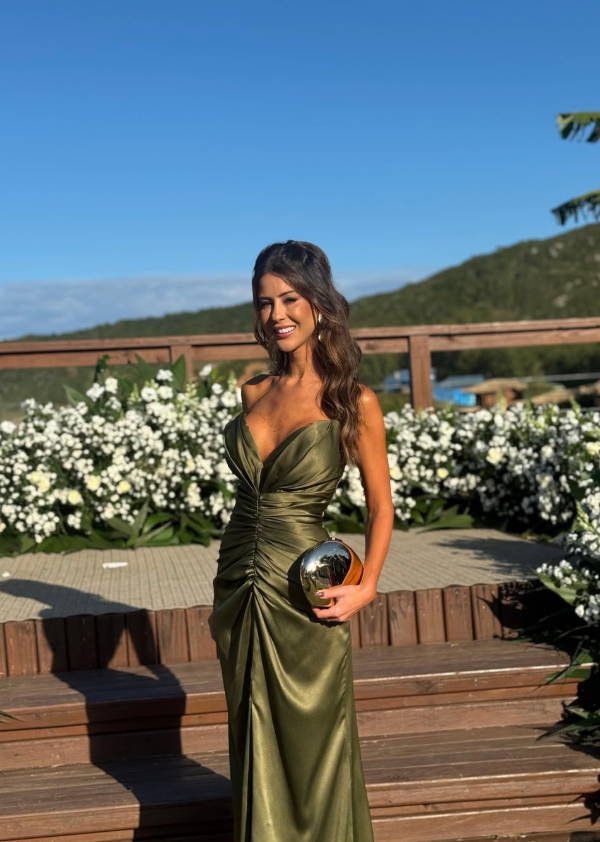 Beautiful Olive Green A Line Sweetheart Neck Pleated Satin Long Prom Dress Evening Dress DP6219