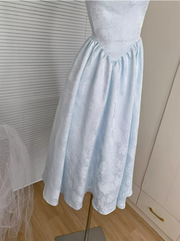 Baby Blue A Line Straps Simple Satin Vacation Dress Prom Dress Outfits DP3549