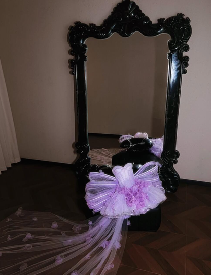 Cute Lilac A Line Sweetheart Neck Exquisite Beaded Bow Tulle Short Prom Dress Homecoming Dress DP6630