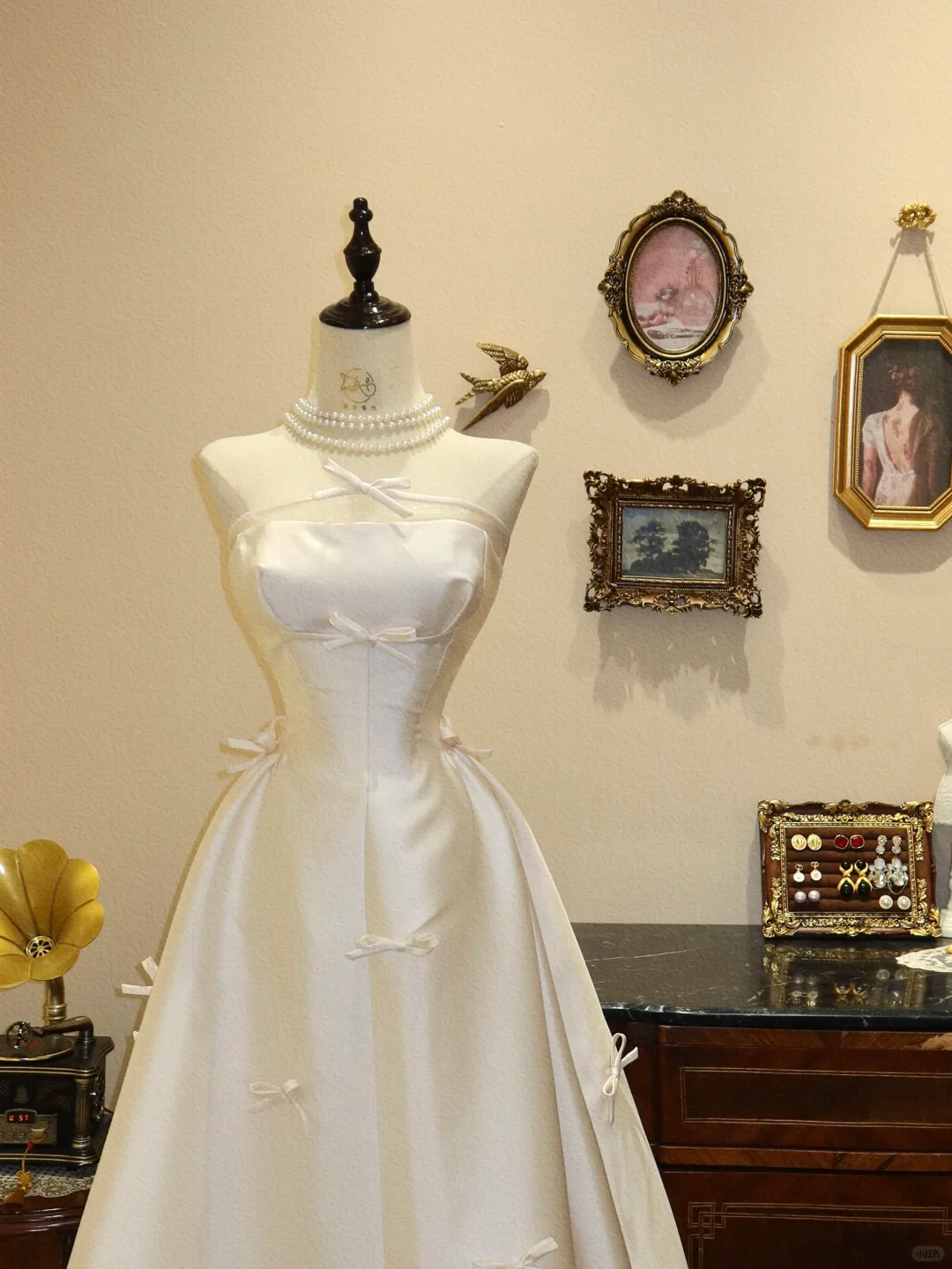 Cute Bow A Line Strapless Ivory Satin Prom Dress Wedding Dress DP7045