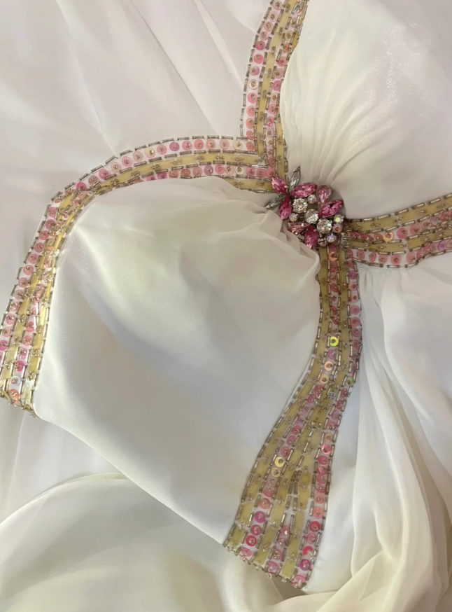 White Elegant A Line Sweetheart Neck Beaded Chiffon Long Prom Dress Date Dress DP4273