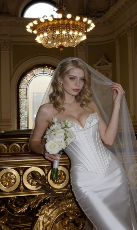 Stunning Mermaid Strapless Beaded Corset White Satin Wedding Dress DP3282