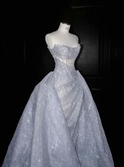Stunning A Line Strapless Corset Silver Sequin Prom Dress Graduation Prom Dress DP1998