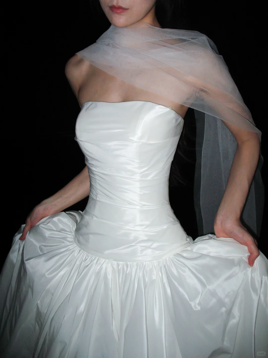Pretty White Ball Gown Strapless Pleated Satin Long Train Wedding Dress DP8096