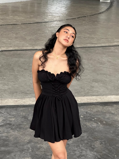Cute A Line Sweetheart Neck Black Satin Short Homecoming Dress Outfits DP1520