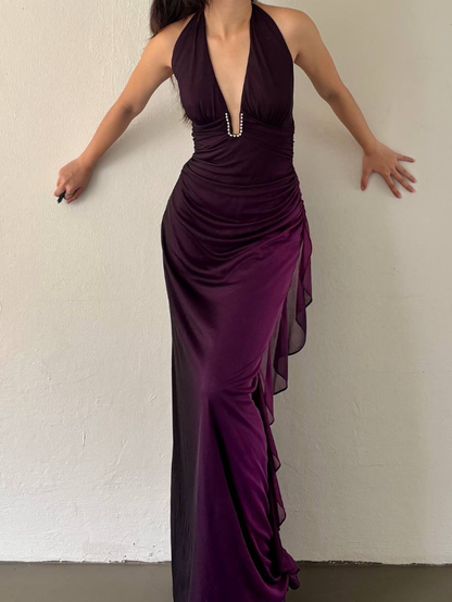 Retro Grape Purple Ombre Halter Chiffon Party Dress Evening Dress DP2870