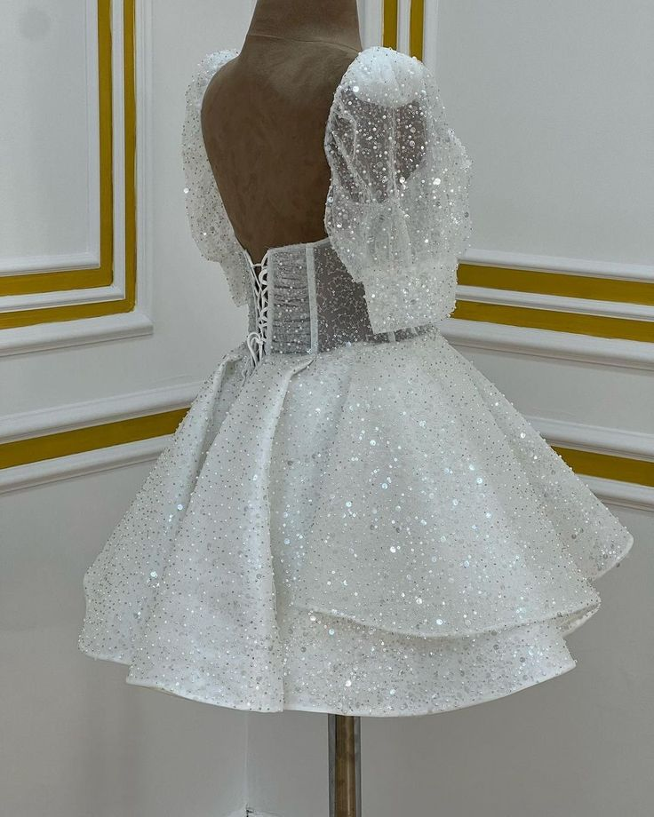 Sparkly White Mini Graduation Prom Dress Sequin Homecoming Dress DP142