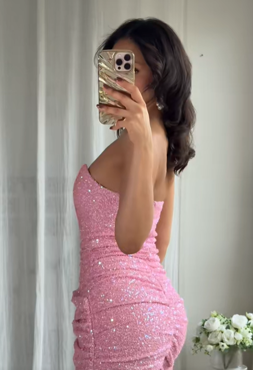 Gorgeous Light Pink Sequins Short Bodycon Dress Homecoming Dress DP562
