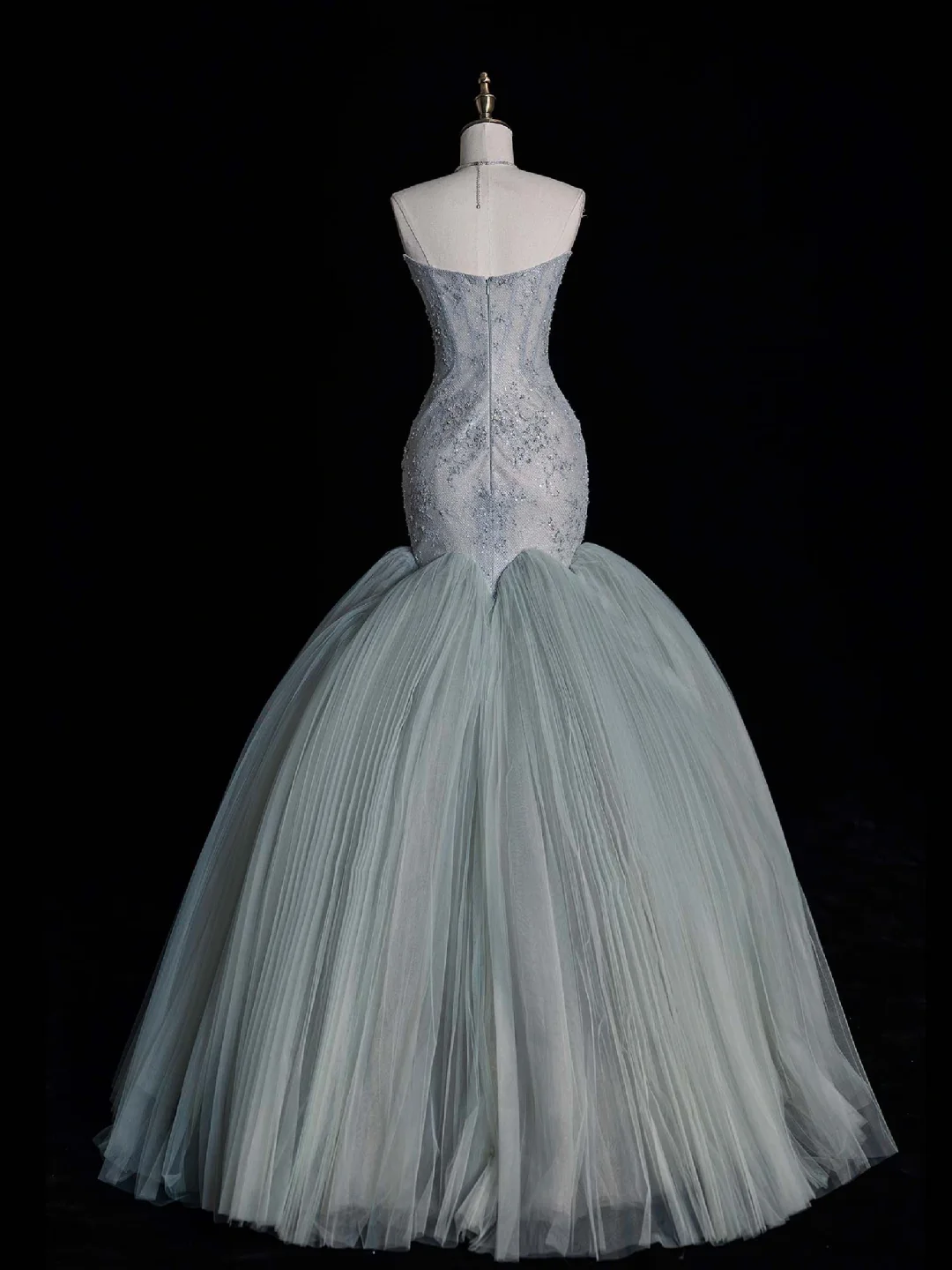 Stunning Mermaid Strapless Appliques Green Tulle Party Dress Evening Dresses DP2357