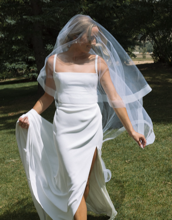 Simple Elegant Mermaid Spaghetti Strap White Satin Wedding Dresses DP4348