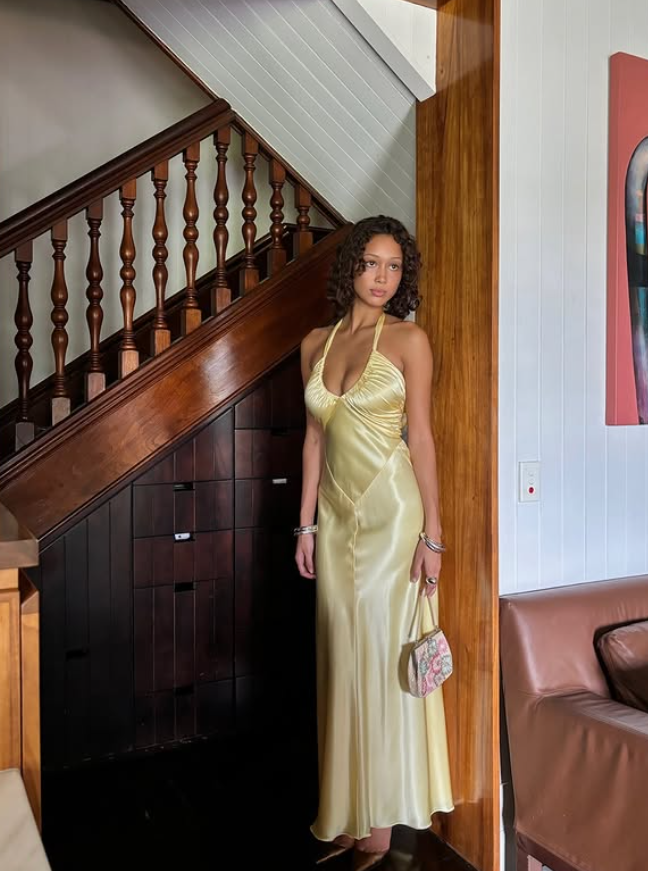 Sexy Yellow Sheath Strap Satin Open Back Prom Dress Evening Dress DP5503