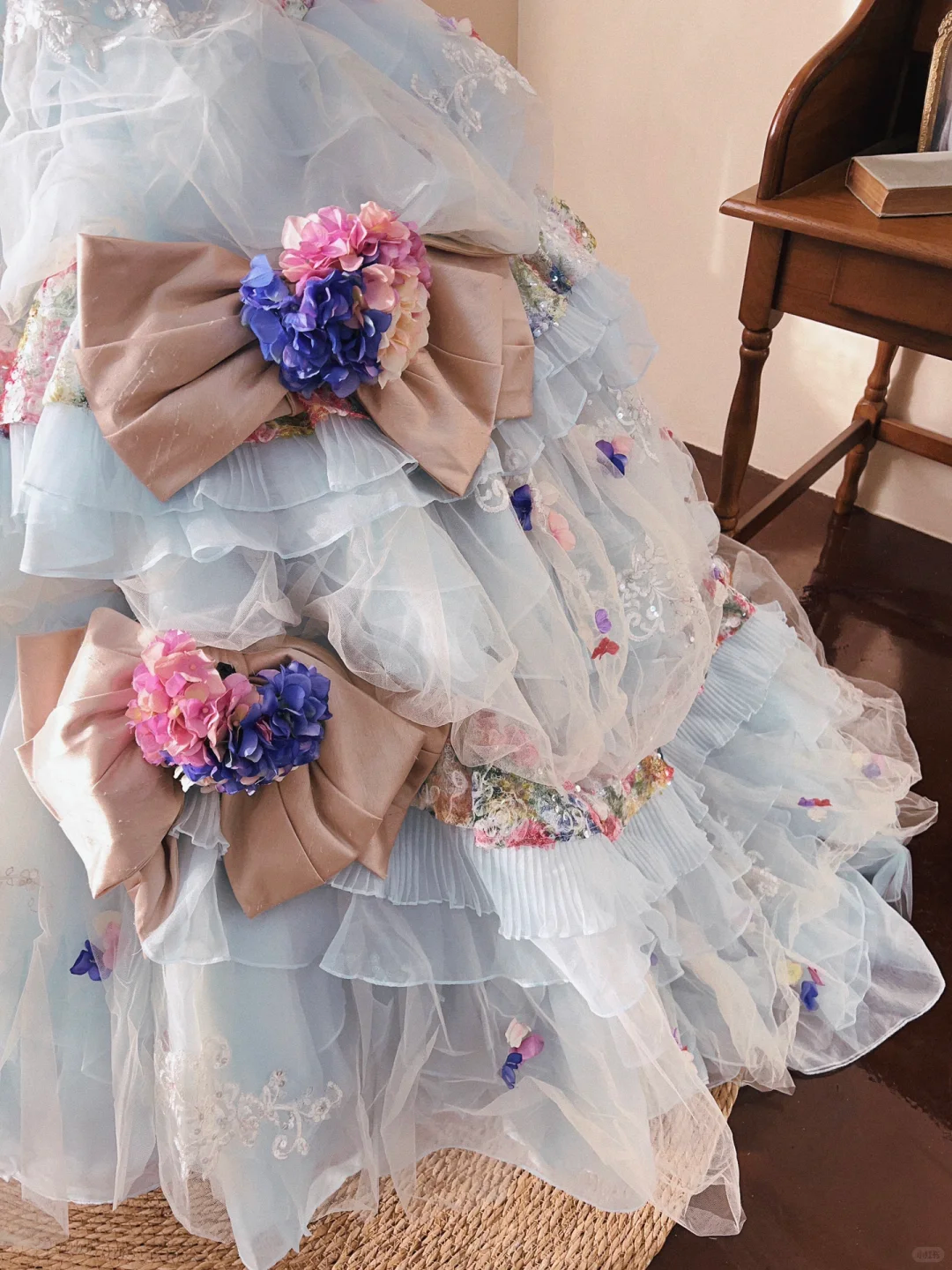 Dreamy Baby Blue Ball Gown Floral Tulle Prom Dress 16TH Birthday Dress DP5017
