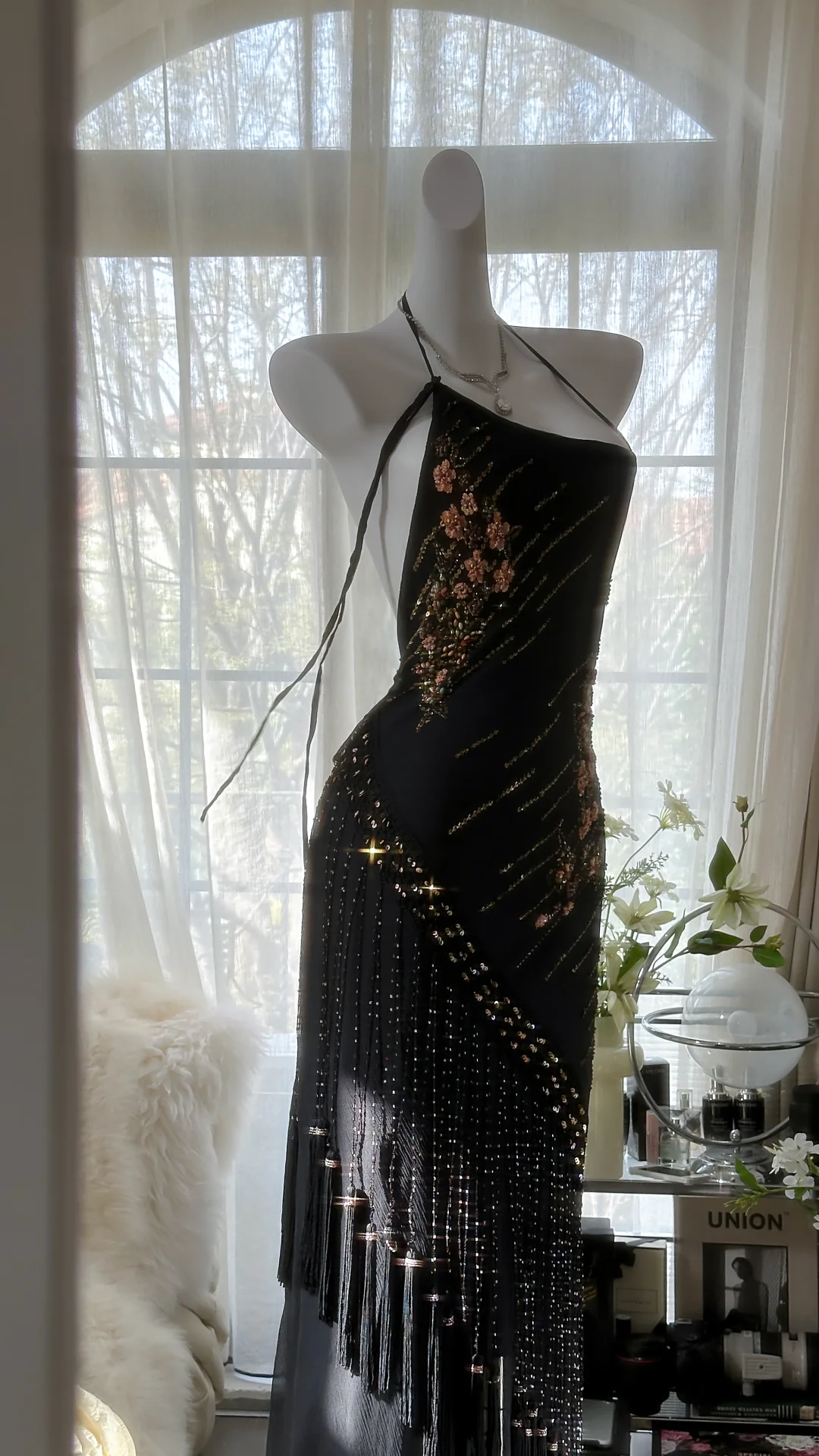 Exquisite Sexy Flowy Beaded Floral Black Chiffon Backless Prom Dress Date Dress Evening Dress DP2950
