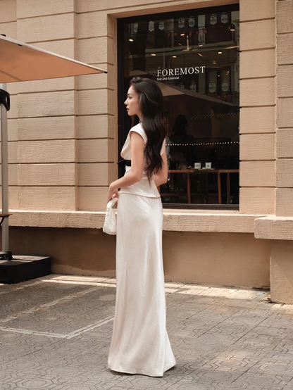 Classic Ivory Sheath V Neck Black Bow Satin Long Prom Dress Party Dress Outfits DP4528