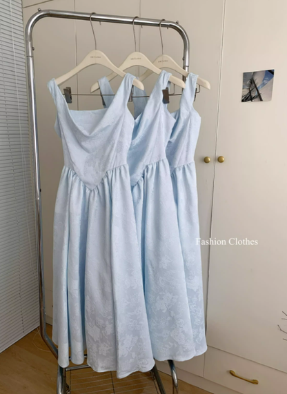 Baby Blue A Line Straps Simple Satin Vacation Dress Prom Dress Outfits DP3549
