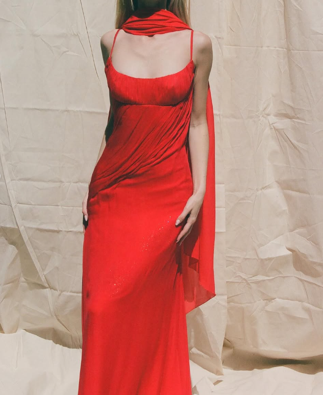 Simple A Line Spaghetti Strap Red Chiffon Long Prom Dress Evening Dress DP2085