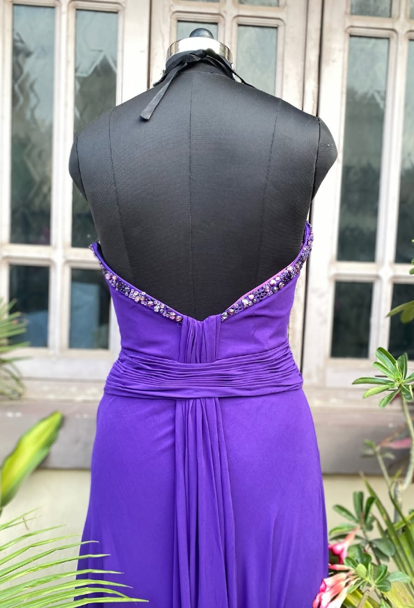 Purple A Line Sweetheart Neck Chiffon Long Prom Dress Evening Dress with Beads DP1379