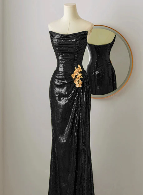 Unique Black Sequins Mermaid Long Prom Dress Evening Dress DP379