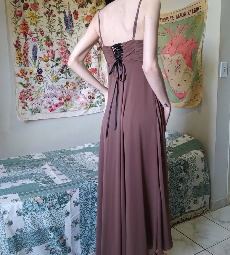 Vintage A Line Spaghetti Strap Beaded Sequin Brown Chiffon Prom Dress Graduation Prom Dress DP2155