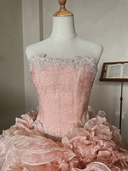 Sweety Light Pink Ball Gown Floral Tulle Prom Dress 16th Birthday Dress DP5019