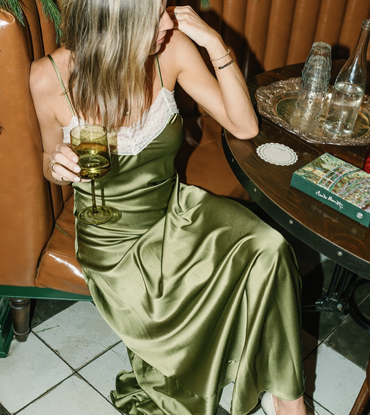 Simple A Line Spaghetti Straps Lace Satin Long Prom Dress Evening Dress with Slit DP1551