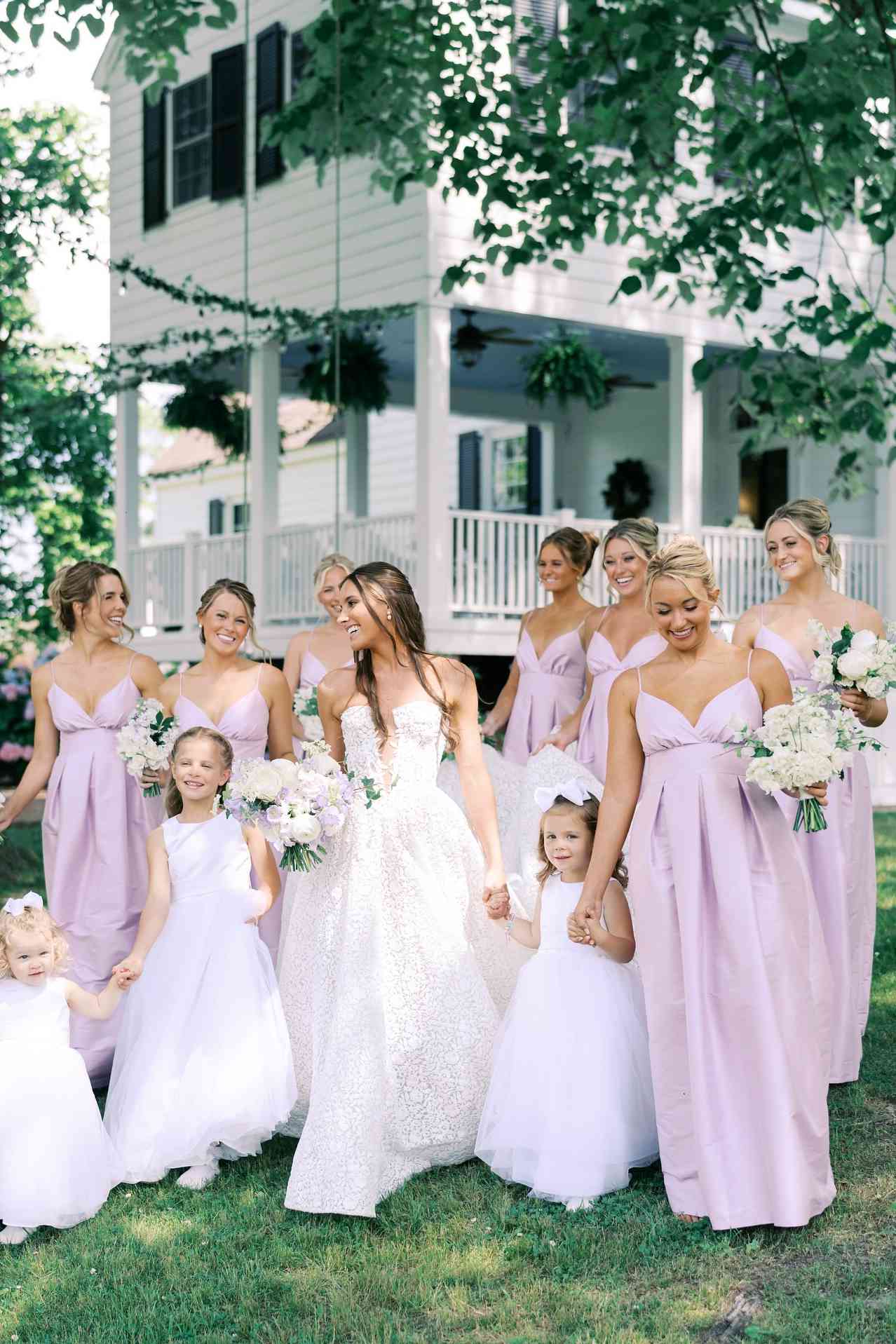 V-neck Lilac Ruched A-line Bridesmaid Dress DP5874