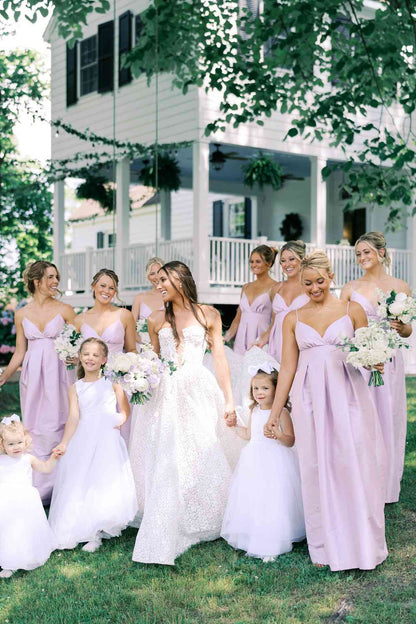 V-neck Lilac Ruched A-line Bridesmaid Dress DP5874