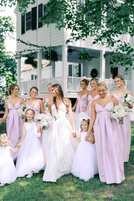 V-neck Lilac Ruched A-line Bridesmaid Dress DP5874