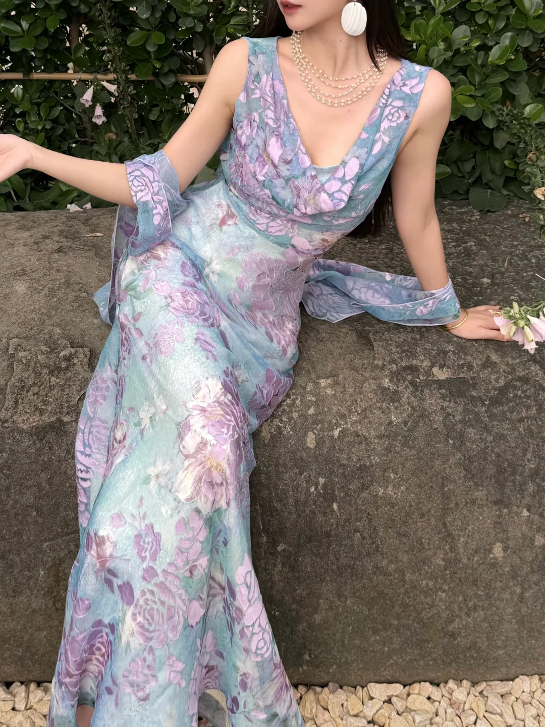 Beautiful Sheath Print Flower Colorful Chiffon Long Prom Dress Evening Dress DP6787