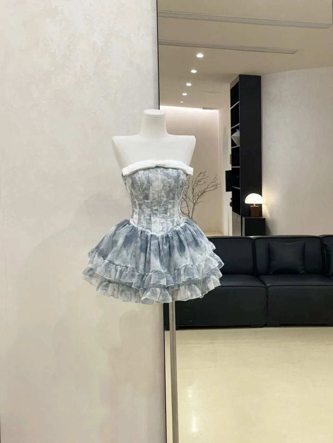 Pink A Line Strapless Print Flower Chiffon Mini Homecoming Dress Cocktail Dress DP2808