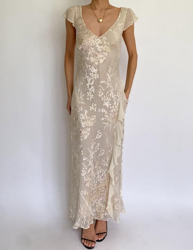 Vintage Apricot Sheath V Neck Print Floral Chiffon Prom Dress Party Dress DP3689