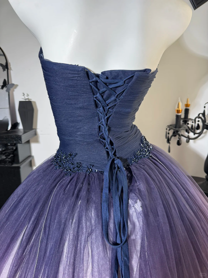 Purple Ombre A Line Sweetheart Neck Beaded Tulle Prom Dress Evening Dress DP6978