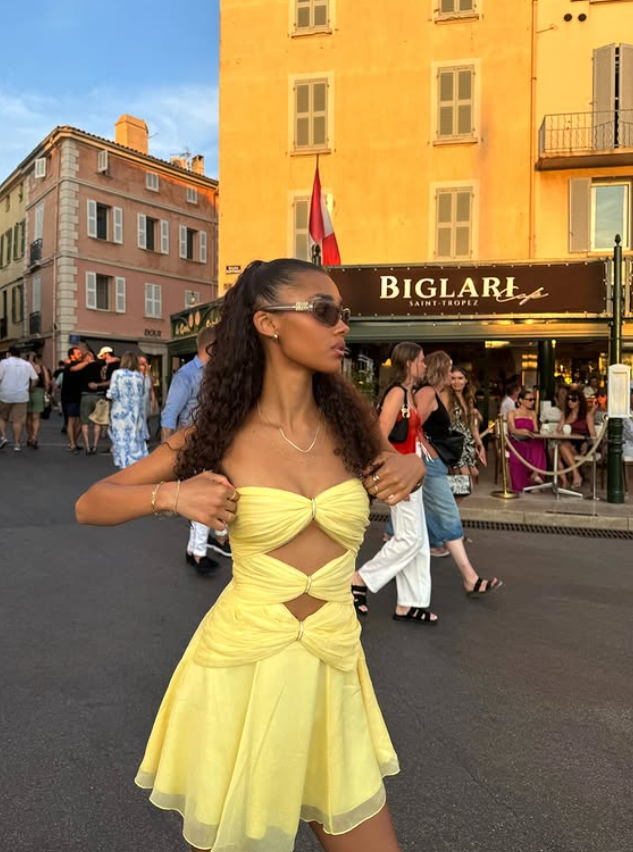 Sweety Yellow A Line Sweetheart Neck Chiffon Short Homecoming Dress Outfits DP4630