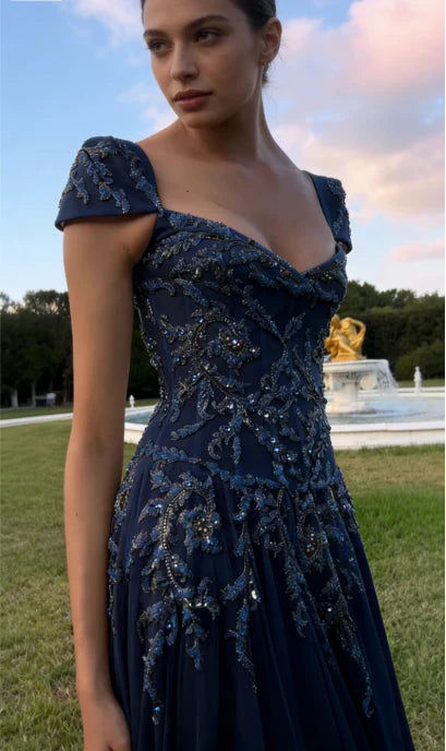 Baby Blue A Line Exquisite Beaded Tulle Prom Dress Wedding Guest Dress DP5741