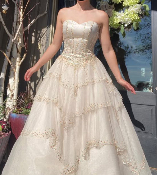 Vintage Glamorous A Line Sweetheart Neck Beaded Layered Tulle Wedding Dress Prom Dress DP5532