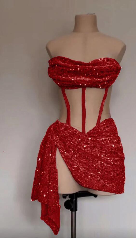 Gorgeous Red Sequin Bodycon Mini Prom Dress Party Dress Homecoming Dress DP068